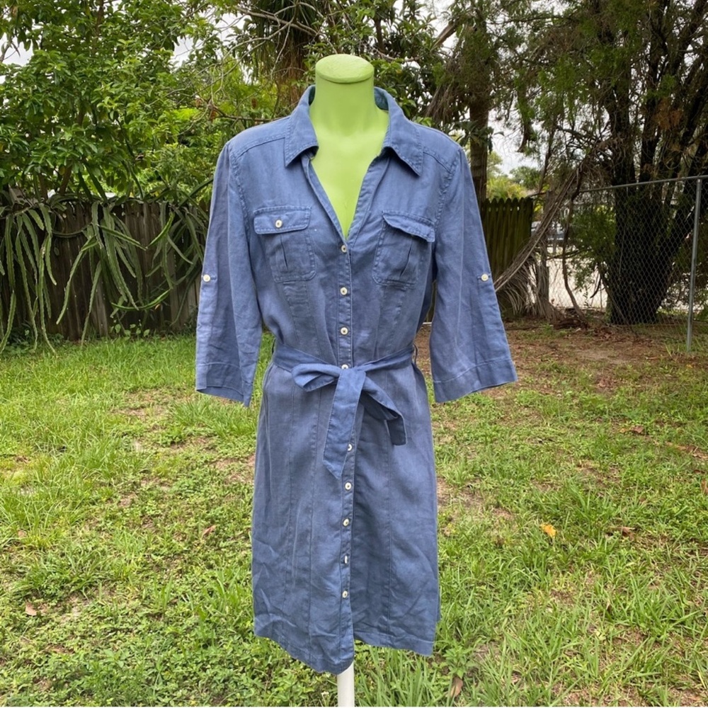Boden Women's Chambray Shirt Dress Size 16 100% linen